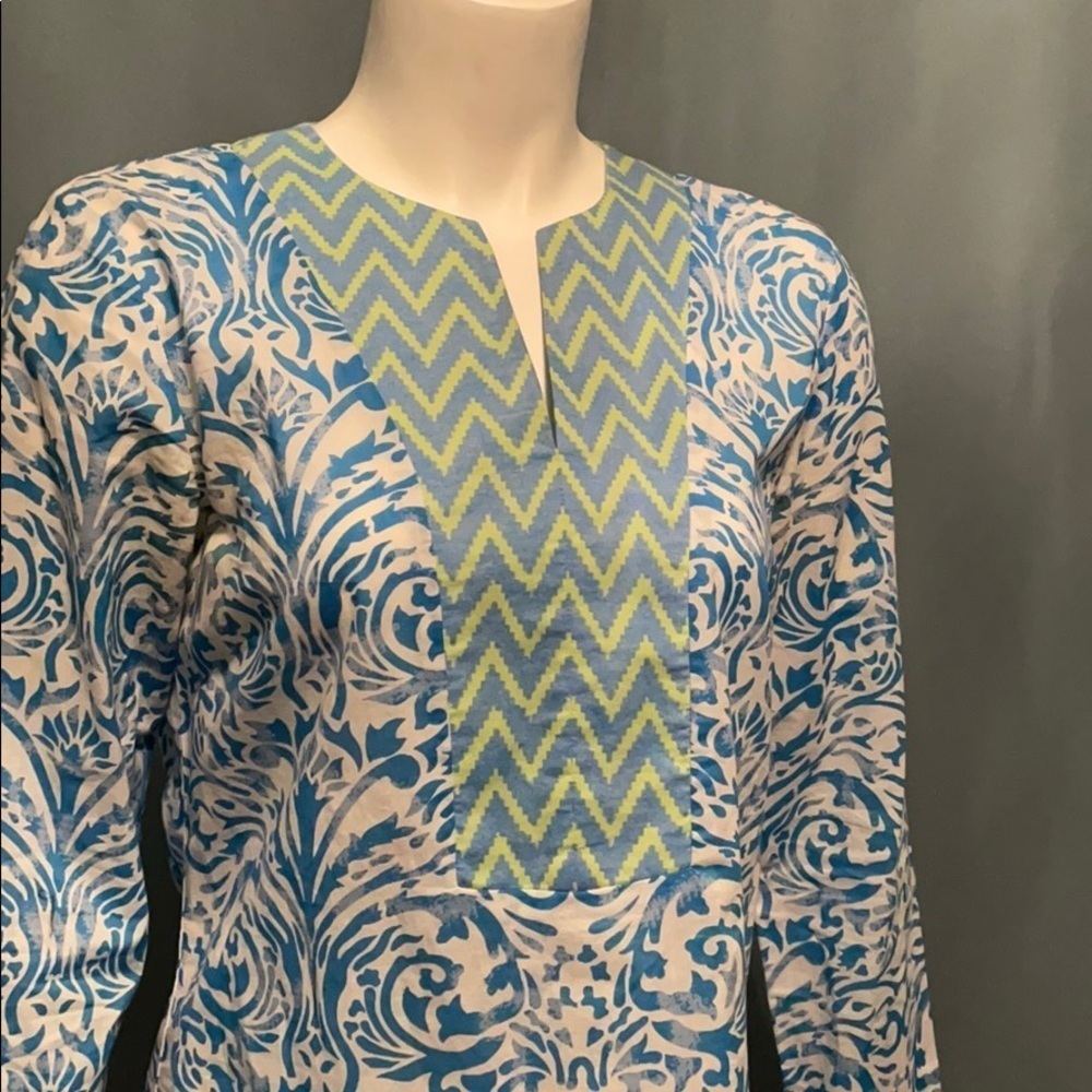 J. McLaughlin White & Blue Cotton Tunic size XS - Picture 3 of 8